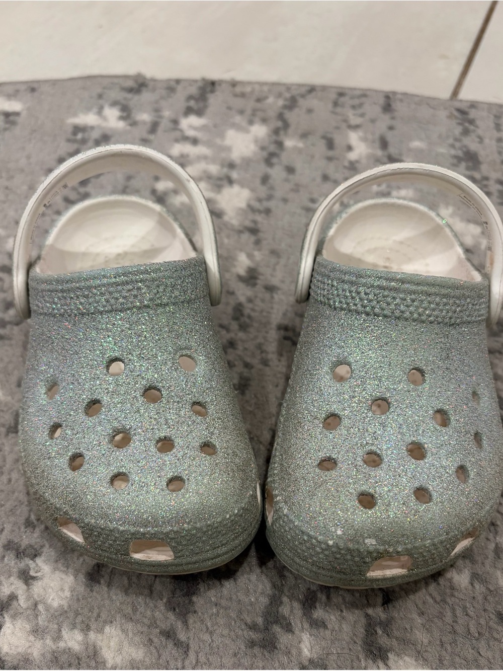 Toddler Girls 9 CROCS silver iridescent glitter